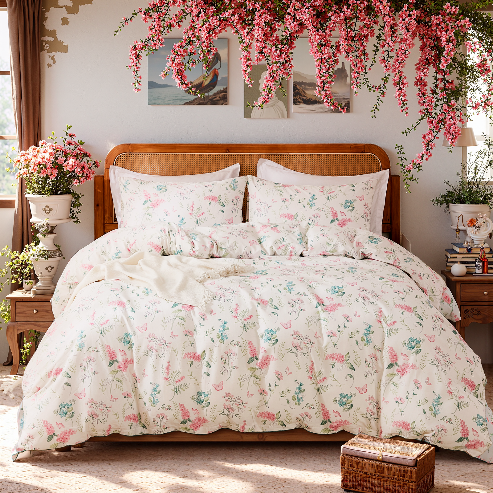 Pink Floral Duvet Cover Set 100% Cotton