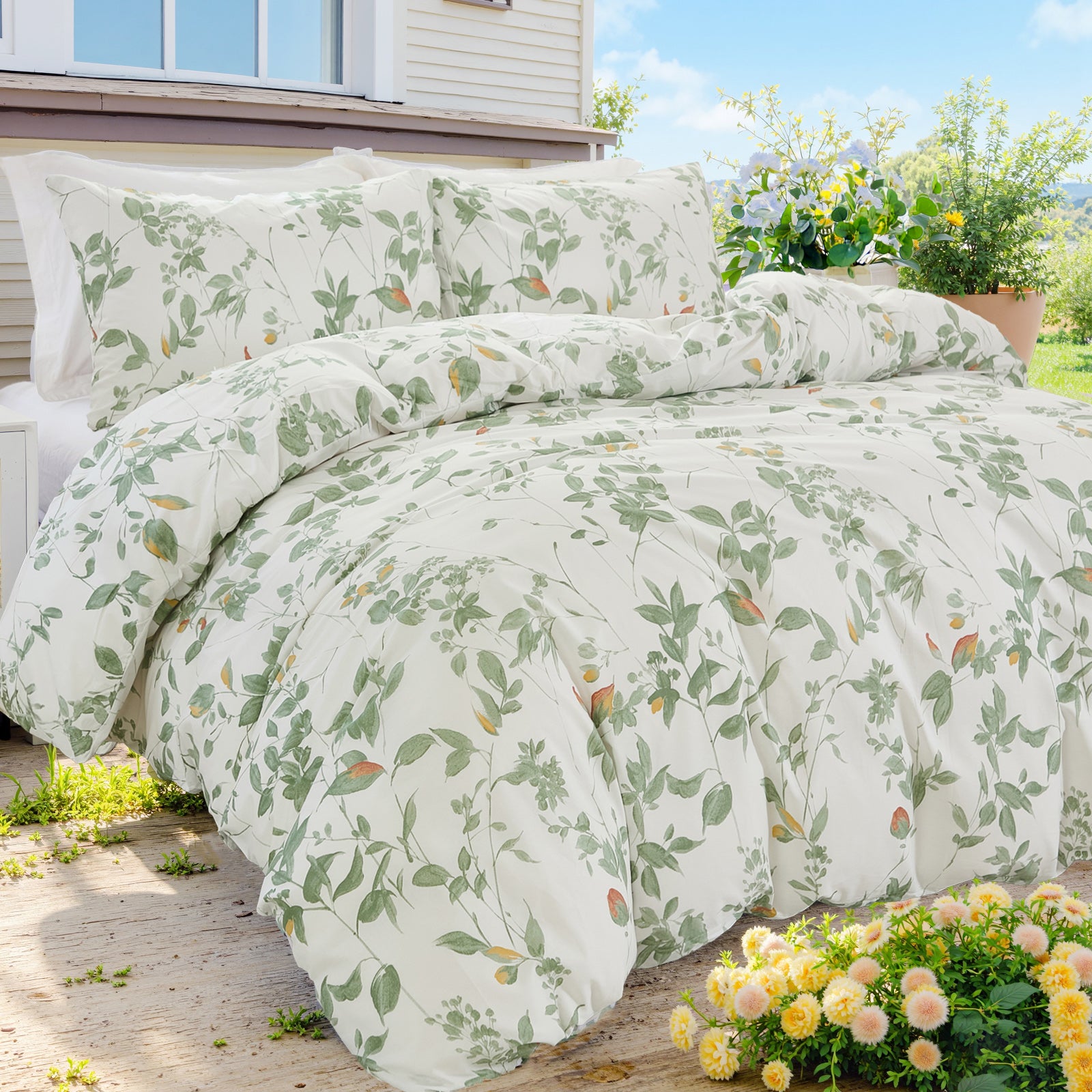 Green Floral Comforter Set 100% Cotton