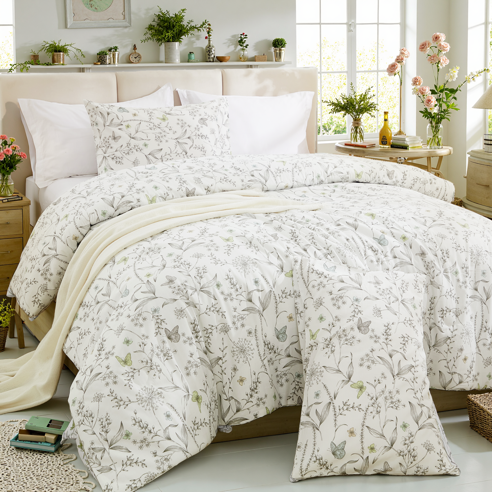 White Floral Duvet Cover Set 100% Cotton