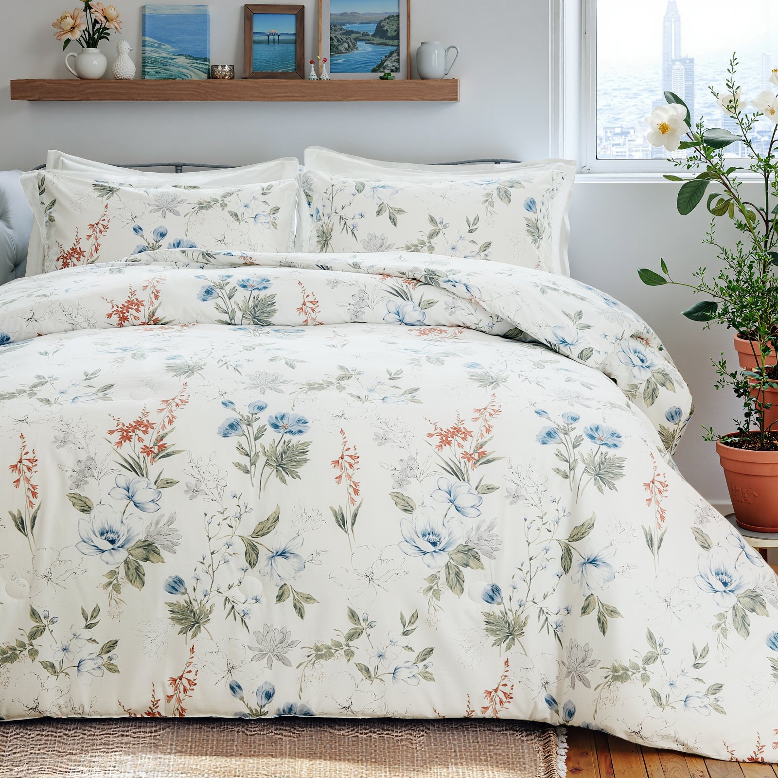 100% Cotton Green Floral Comforter Set