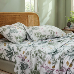 Dark Green Floral Cotton Sheet Set