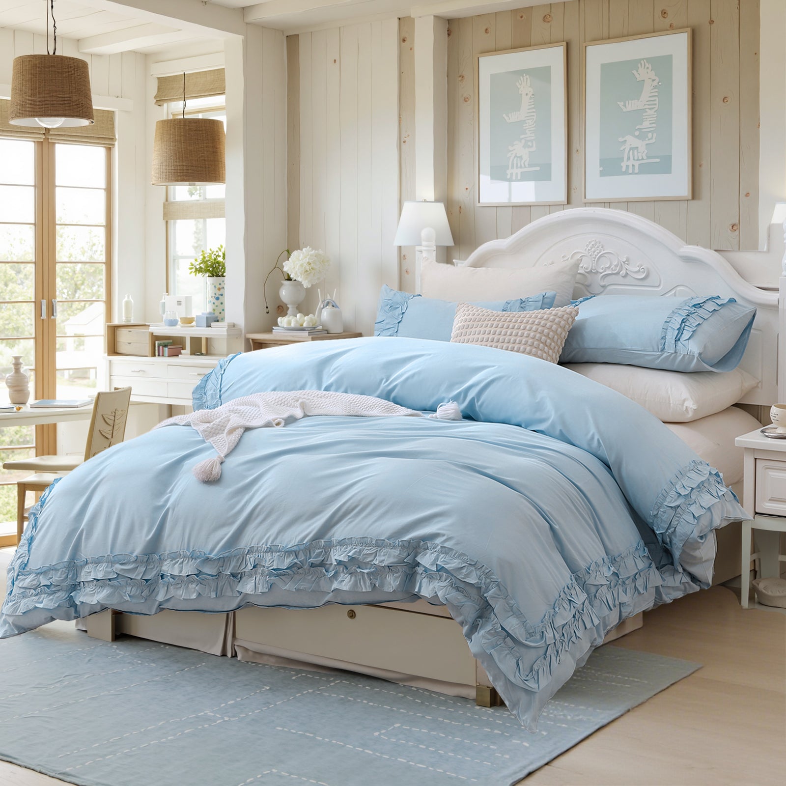 100% Cotton Ruffled Comforter Set