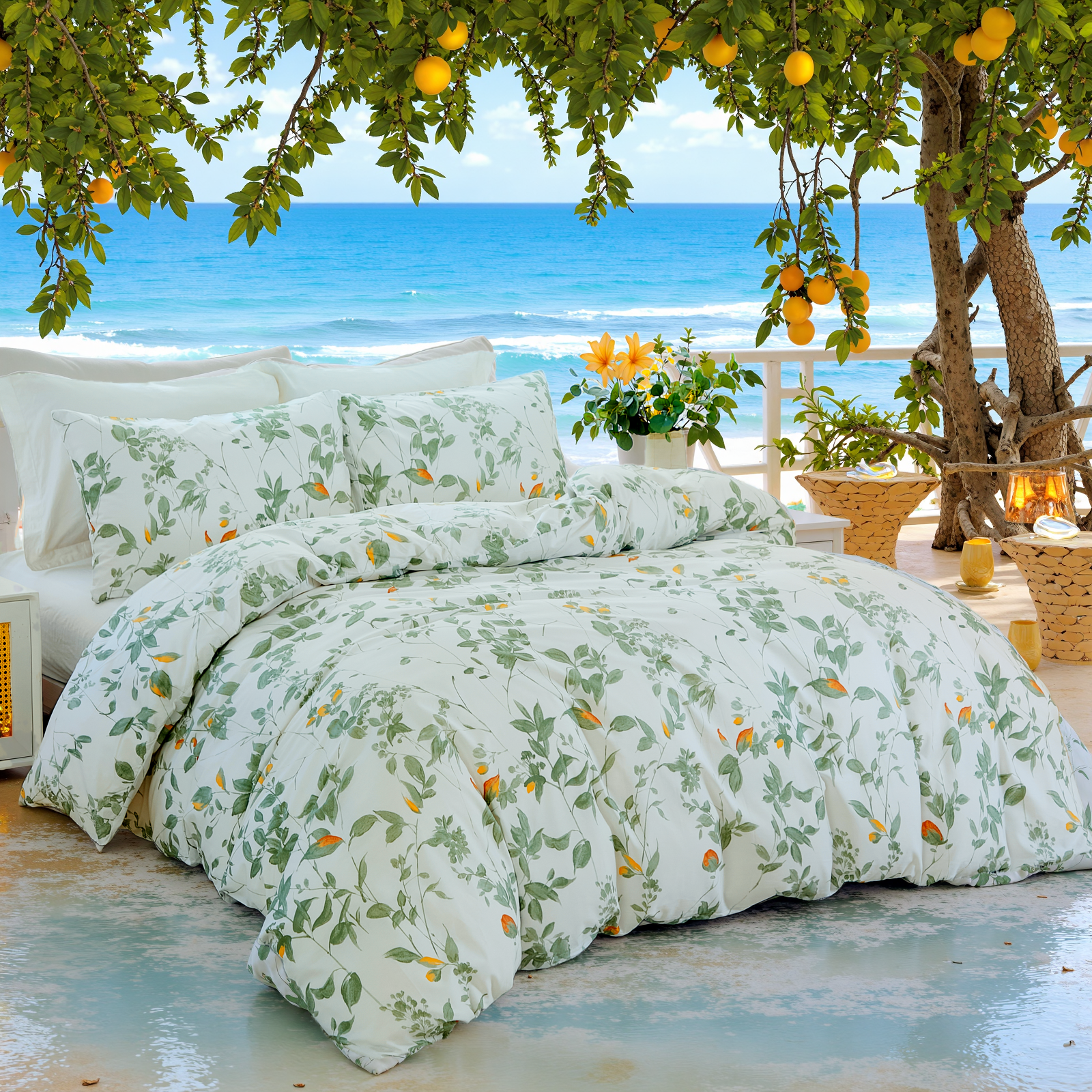 Green Floral Duvet Cover Set 100% Cotton