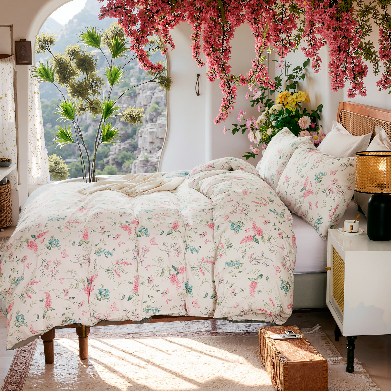 Pink Floral Duvet Cover Set 100% Cotton