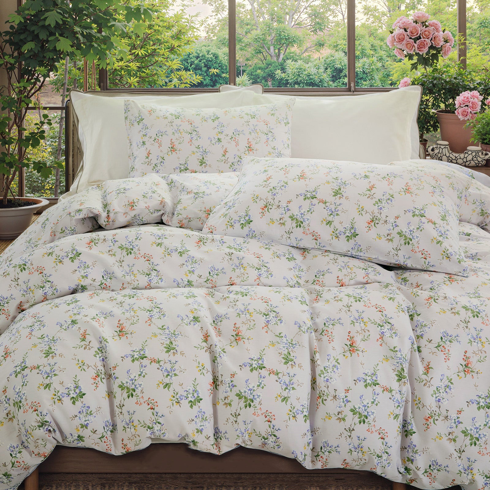 Green Floral Duvet Cover Set 100% Cotton