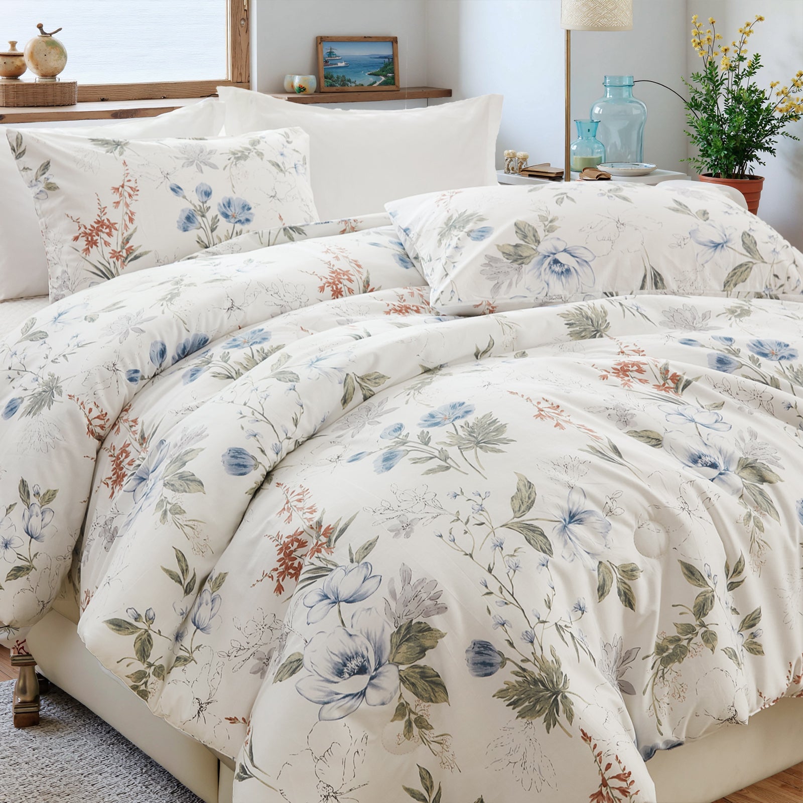 100% Cotton Green Floral Comforter Set