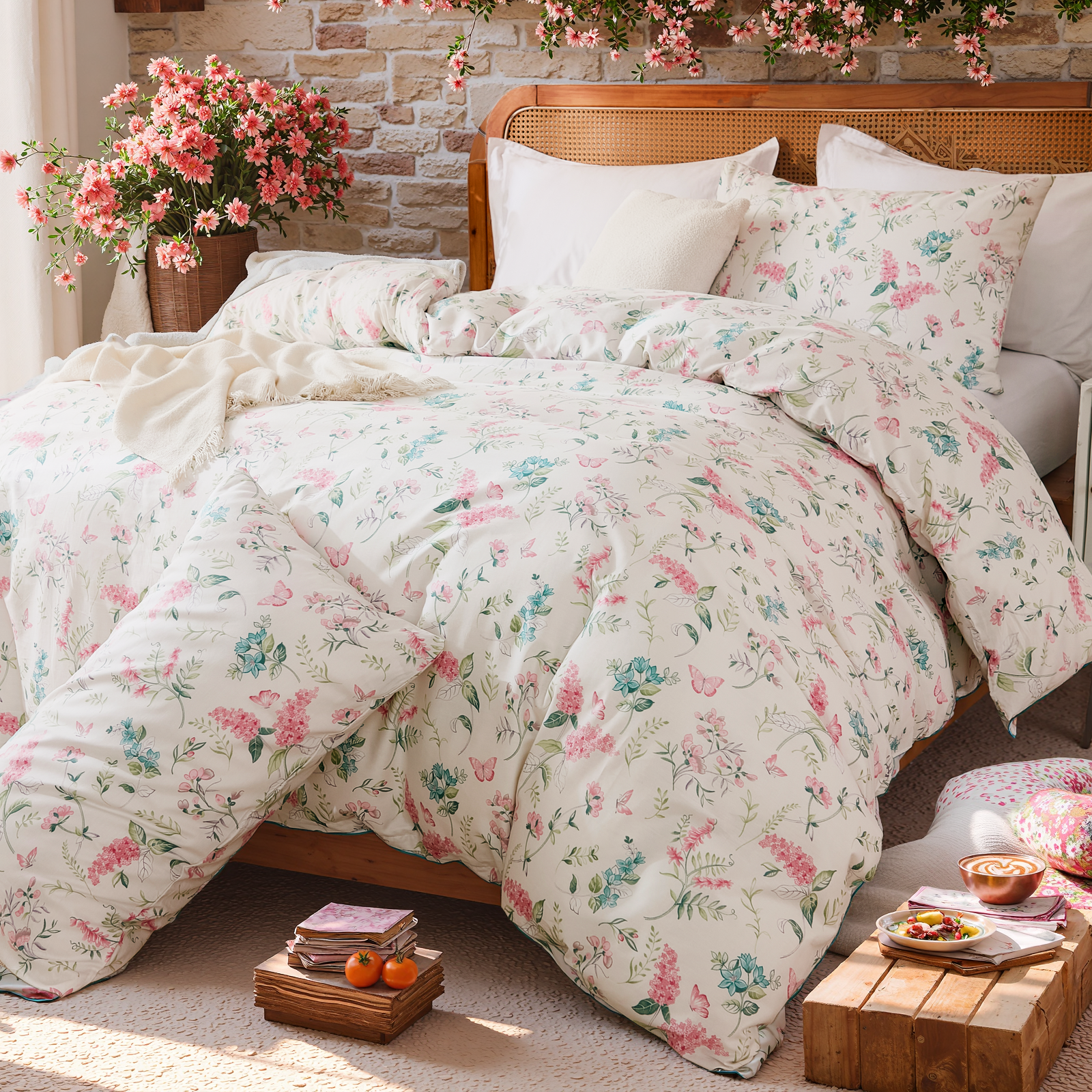 Pink Floral Duvet Cover Set 100% Cotton