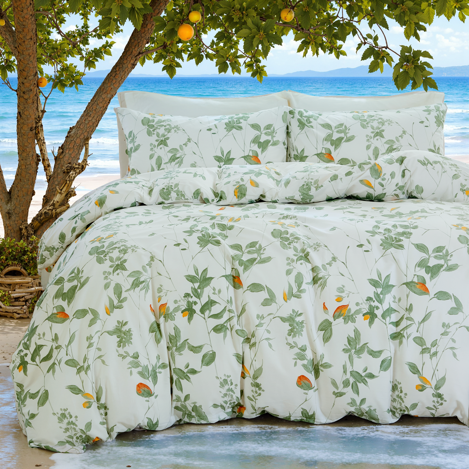 Green Floral Duvet Cover Set 100% Cotton