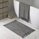 Boho Weave Rug Black White Solid Bathroom Mat Heathered Herringbone Matching Towel Set Marble Bathroom