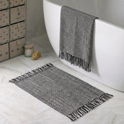 Boho Weave Rug Black White Solid Bathroom Mat Heathered Herringbone Matching Towel Set Marble Bathroom