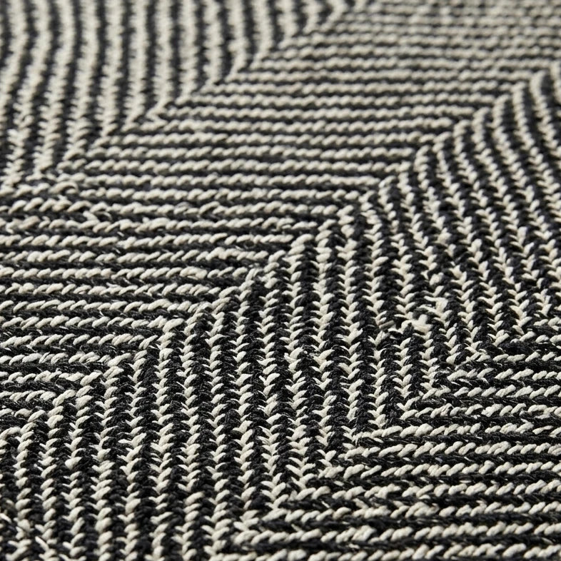 Boho Weave Rug Black White Solid Heathered Herringbone Weave Closeup Melange Texture