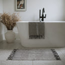 Boho Weave Rug Black White Two Tone Bathroom Mat Herringbone Fringe Modern Minimalist Bathroom