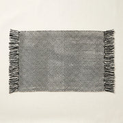 Boho Weave Rug Black White Two Tone Herringbone Fringe Woven Bath Mat Product Shot