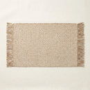 Boho Weave Rug Camel Solid Tan Cream Herringbone Fringe Woven Bath Mat Product Shot