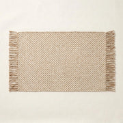 Boho Weave Rug Camel Solid Tan Cream Herringbone Fringe Woven Bath Mat Product Shot