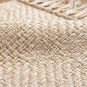 Boho Weave Rug Camel Solid Tan Cream Herringbone Weave Closeup Natural Jute Texture