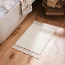 Boho Weave Rug Jacquard Solid Ivory Cream Bathroom Mat Herringbone Natural Wood Rustic Bathroom