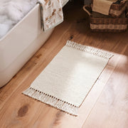 Boho Weave Rug Jacquard Solid Ivory Cream Bathroom Mat Herringbone Natural Wood Rustic Bathroom