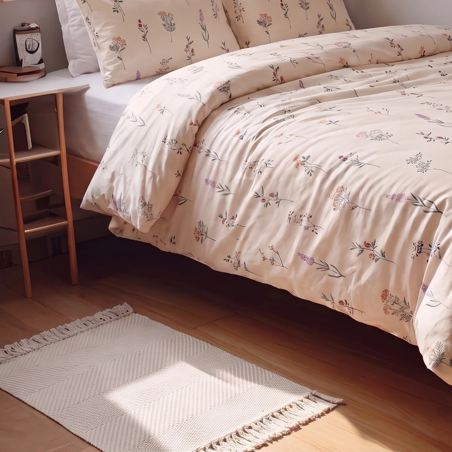 Boho Weave Rug Jacquard Solid Ivory Cream Bedroom Decor Floral Warm Neutral Cozy Bedroom
