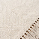 Boho Weave Rug Jacquard Solid Ivory Cream Herringbone Weave Closeup Fringe Detail