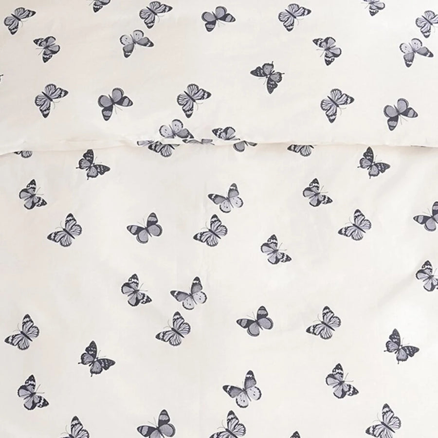 Cream Gray Butterfly Print Duvet Cover Set