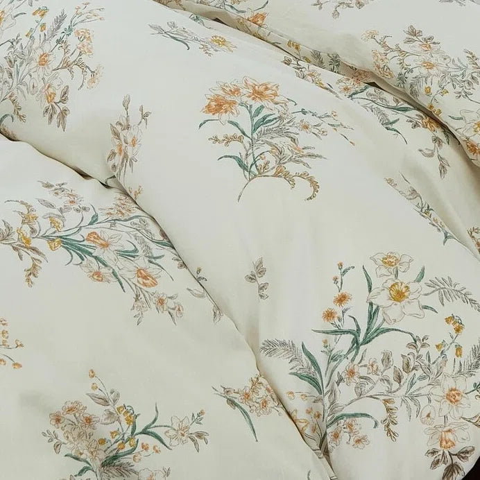 Cream Yellow Green Wildflower Duvet Cover Set