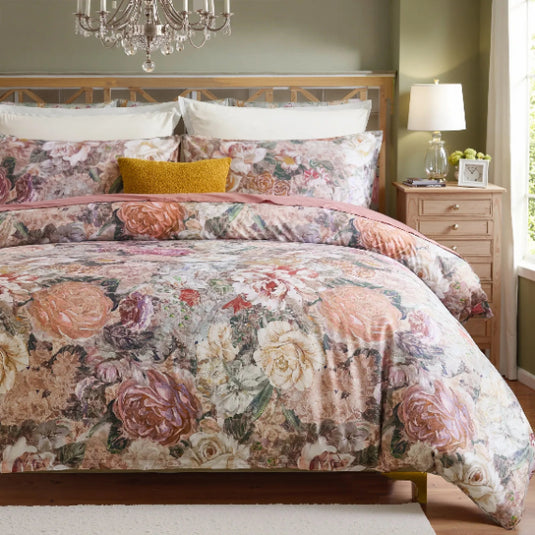 100% Cotton Pink  Red Floral Comforter Set
