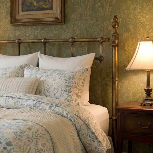 100% Cotton Classic Vintage Green Floral Duvet Cover Set