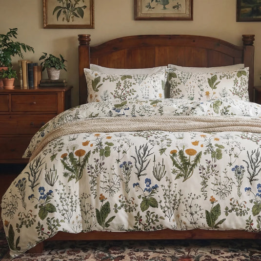 100% Cotton Cottage Sage Green Floral Duvet Cover Set