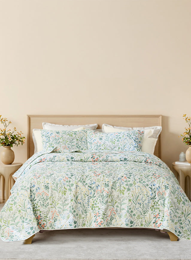 Green Flower Leaf Quilt Set Bedding Mobile Banner