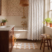 Meadow Plaid Rug Honey Vichy Bathroom Mat Tan Blue Vintage Floral Clawfoot Tub Bathroom
