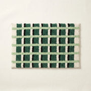 Meadow Plaid Rug Pine Windowpane Green Black Cream Checkered Bath Mat Product Shot