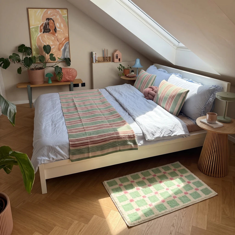 Meadow Plaid Rug Sage Vichy Bedroom Decor Sage Green Blush Pink Boho Attic Bedroom