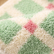 Meadow Plaid Rug Sage Vichy Tufted Texture Closeup Sage Green Coral Pink