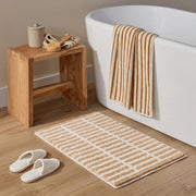 Meadow Plaid Rug Toffee Stripe Bathroom Mat Tan Cream Natural Wood Spa Bathroom