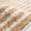 Meadow Plaid Rug Toffee Stripe Tufted Texture Closeup Caramel Tan Cream