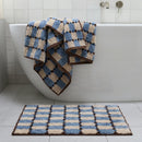 Offset Check Rug Blue Cocoa Bathroom Mat Denim Blue Cream Matching Towel Set Modern Bathroom