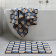 Offset Check Rug Blue Cocoa Bathroom Mat Denim Blue Cream Matching Towel Set Modern Bathroom