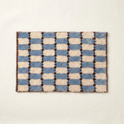 Offset Check Rug Blue Cocoa Denim Blue Cream Brown Checkered Bath Mat Product Shot