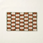Offset Check Rug Rust Green Terracotta Cream Checkered Bath Mat Product Shot