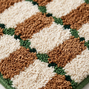 Offset Check Rug Rust Green Tufted Texture Closeup Terracotta Cream Forest Green