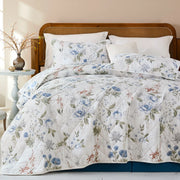 Serene Garden Bloom quilted set elegant blue white floral bedroom