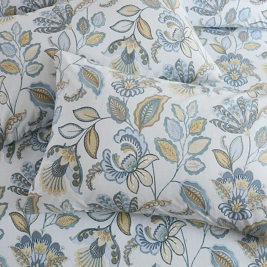 Traditional Blue Gold Floral Duvet Cover Set