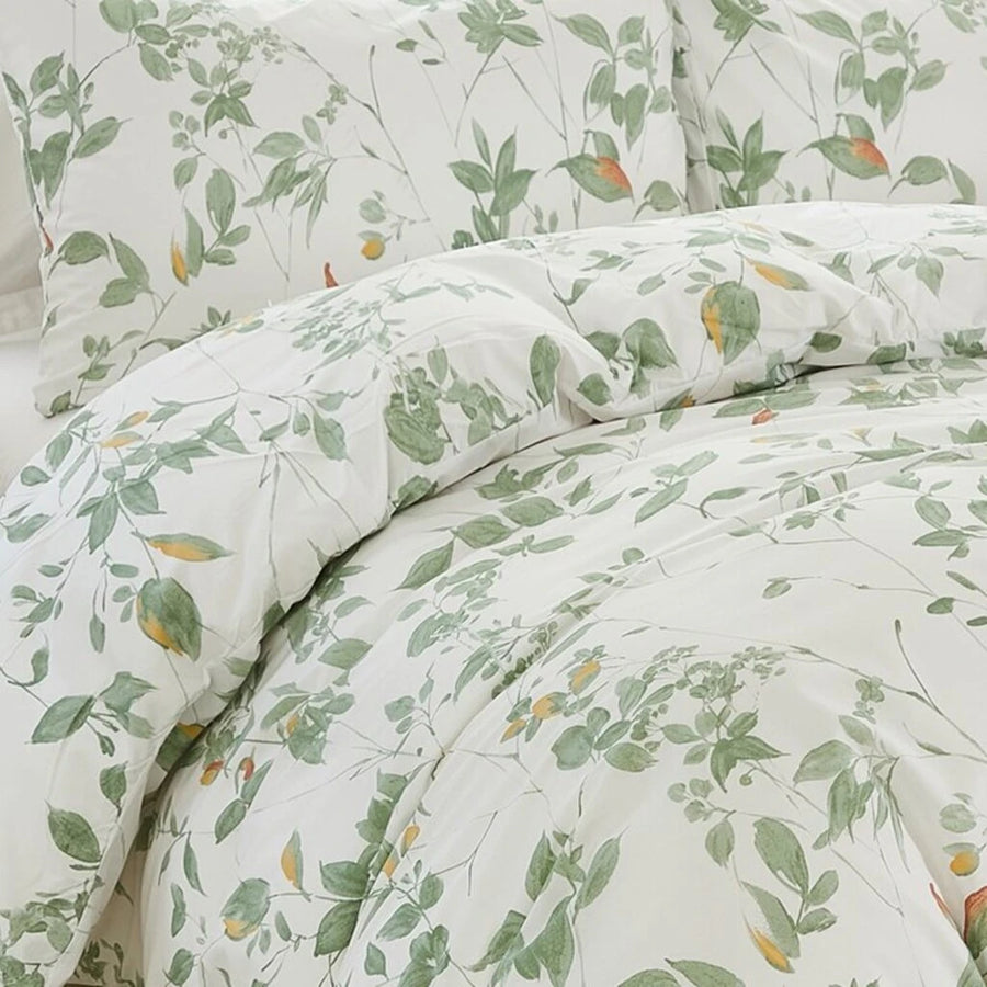 White Green Leaf Botanical Duvet Cover Set