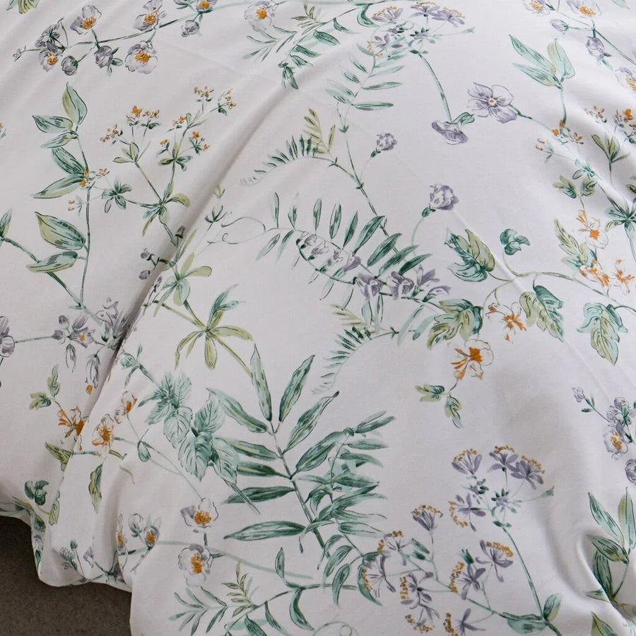 White Green Yellow Wildflower Duvet Cover Set