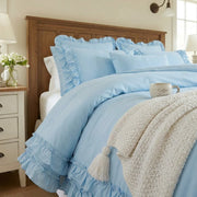 aesthetic blue ruffle comforter cottagecore home styling