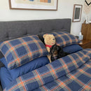 aesthetic dark blue and red checkered bed linens soft cotton