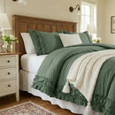 aesthetic dark green ruffle comforter moody farmhouse styling