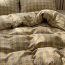 aesthetic earth tone checkered bed linens minimalist urban style