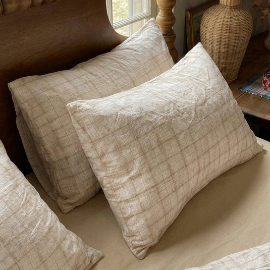 aesthetic earth tone checkered bed linens modern farmhouse decor